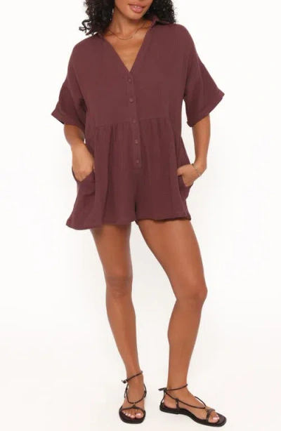 Petal And Pup Petal & Pup Winny Crinkle Cotton Romper In Brown