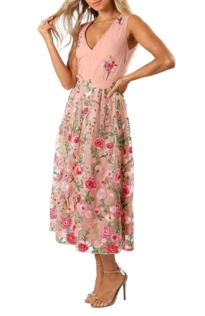 Petal And Pup Petal & Pup Wonderland Floral Embroidery Midi Dress In Pink