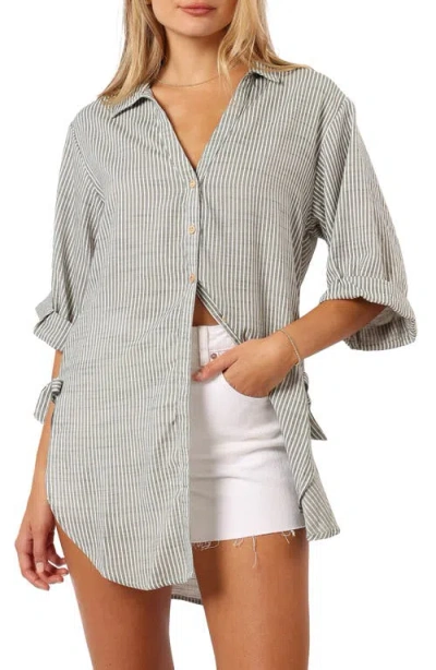 Petal And Pup Petal & Pup Wren Oversize Stripe Button-up Shirt In Gray