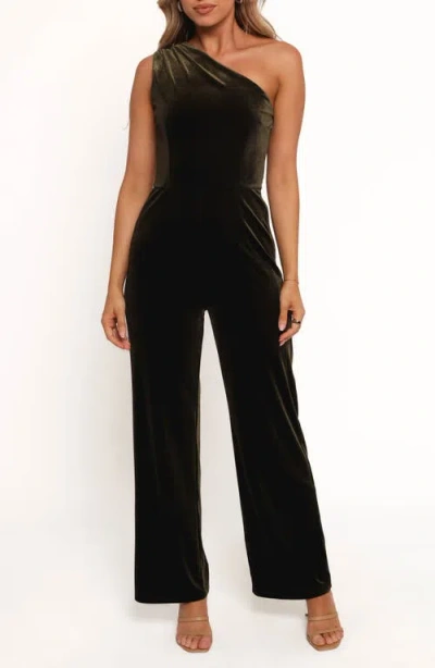Petal And Pup Petal & Pup Xita Velvet One-shoulder Jumpsuit In Green