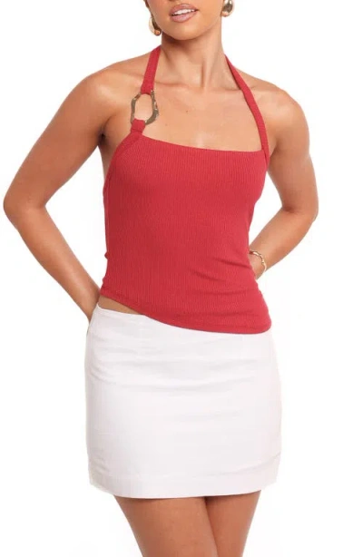Petal And Pup Petal & Pup Yulissa Asymmetric Rib Halter Top In Red
