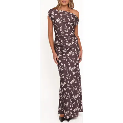 Petal And Pup Petal & Pup Zafira Floral One-shoulder Maxi Dress In Brown