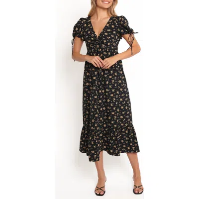 Petal And Pup Petal & Pup Zina Floral Puff Sleeve Midi Dress In Black