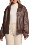 Petal And Pup Petal & Pup Zoe Faux Leather Bomber Jacket In Brown