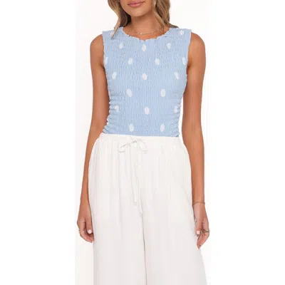 Petal And Pup Petal & Pup Zoya Polka Dot Shirred Open Back Top In Blue