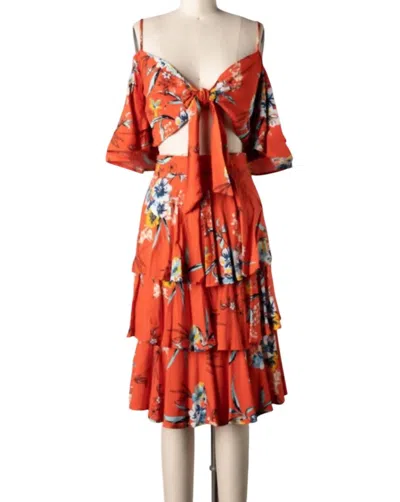 Petalo Top And Skirt Set In Orange Multi