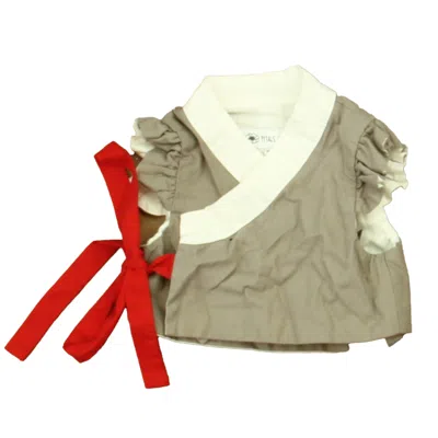 Petals For Tasi Kids' Girls Taupe Red White Blouse In Multi