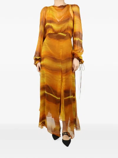 Pre-owned Petar Petrov Acalia Abstract-print Maxi Dress In Orange