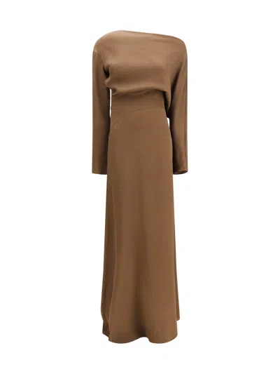 Petar Petrov Asymmetric Silk Dress In Brown