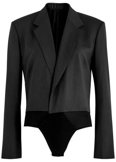 Petar Petrov Back To Black Wool Blazer Bodysuit In Grey