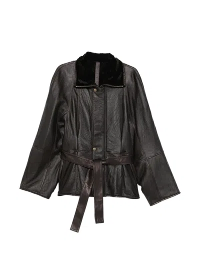 Petar Petrov Belted Shearling-collar Jacket In Black