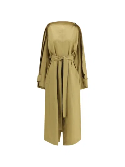 Petar Petrov Lyocell Boat Neckline Trench Coat Dress In Green