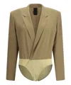 Petar Petrov Fitted Silk Blazer Bodysuit In Beige