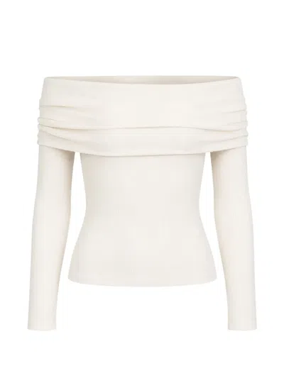 Petar Petrov Bodywork Off-shoulder Ribbed Top In Brown