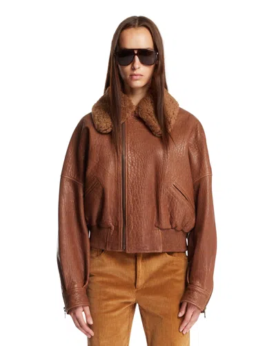 Petar Petrov Brown Leather Bomber Jacket In Brown Marrone   #3d322d