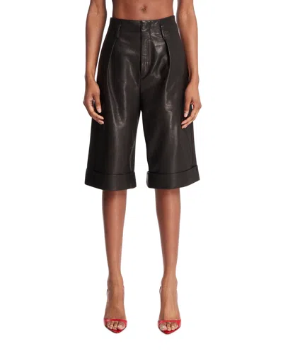 Petar Petrov Brown Leather Shorts In Black