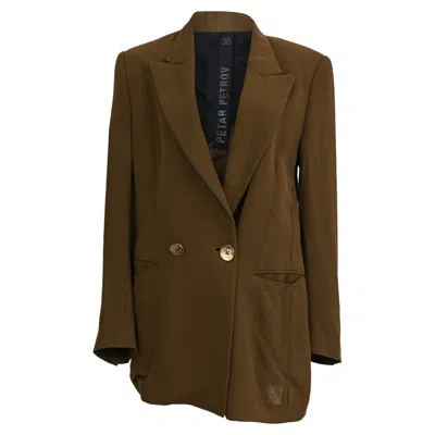 Petar Petrov Double-breasted Blazer With Pockets In Olive Wool In Brown