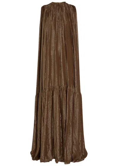 Petar Petrov Draped Striped Silk-blend Chiffon Gown In Brown