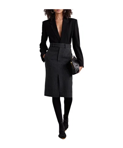 Petar Petrov Grey Woolen Pencil Skirt In Black