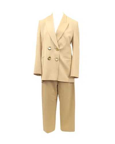 Pre-owned Petar Petrov Jimi Double-breasted Jacket And Herve Pleated Tapered Pants In Nude Wool In Gold