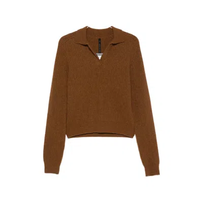 Petar Petrov Safe Mode Ribbed-knit Polo Sweater In Brown