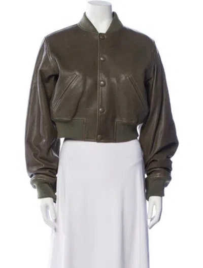 Pre-owned Petar Petrov Lamb Leather Bomber Jacket In Green