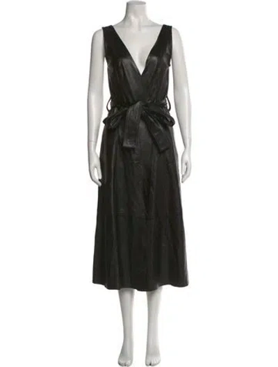 Pre-owned Petar Petrov Lamb Leather Long Dress In Black