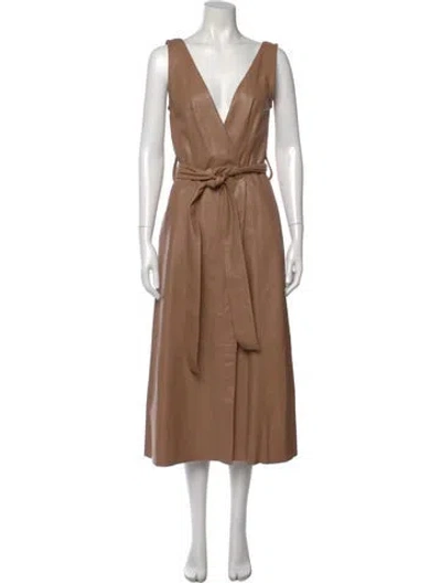 Pre-owned Petar Petrov Lamb Leather Long Dress In Neutral