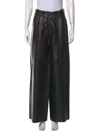 Pre-owned Petar Petrov Lamb Leather Wide Leg Pants In Black