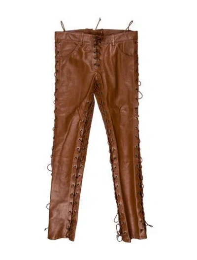 Pre-owned Petar Petrov Leather Skinny Leg Pants In Brown