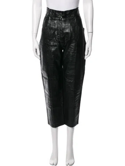 Pre-owned Petar Petrov Leather Wide Leg Pants In Black