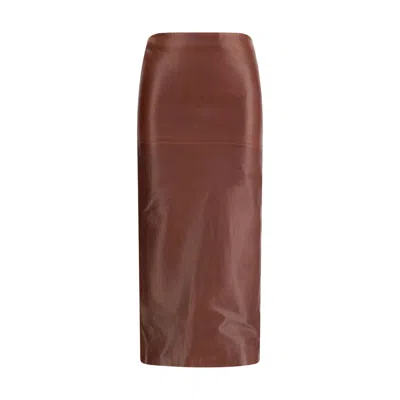 Petar Petrov Leather Pencil Skirt In Brown