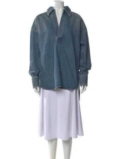 Pre-owned Petar Petrov Long Sleeve Button-up Top W/ Tags In Blue