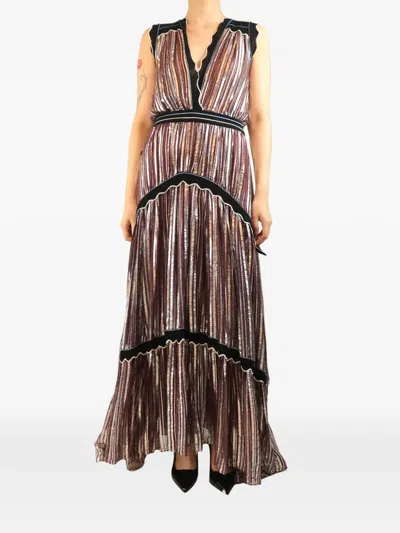 Pre-owned Petar Petrov Metallic Pleated Maxi Dress In Brown