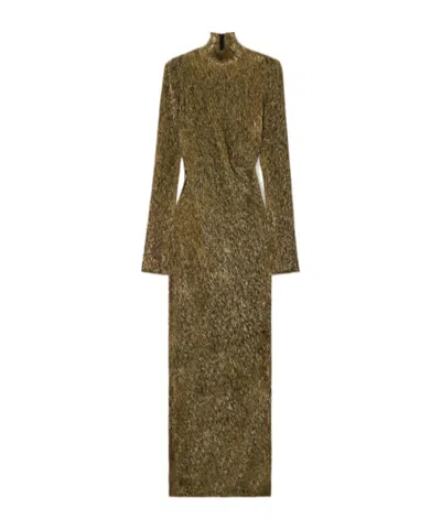 Petar Petrov Metallic Pleated Maxi Dress In Green