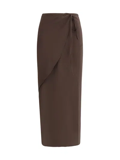 Petar Petrov Sophisticated Silk Midi Skirt With Asymmetric Hem In Brown