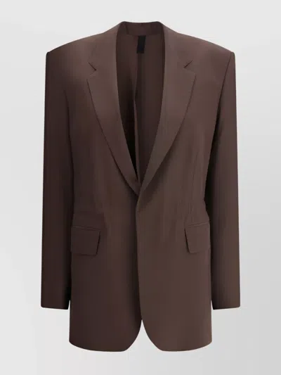 Petar Petrov Notched Lapel Silk Blazer Jacket In Dark Brown