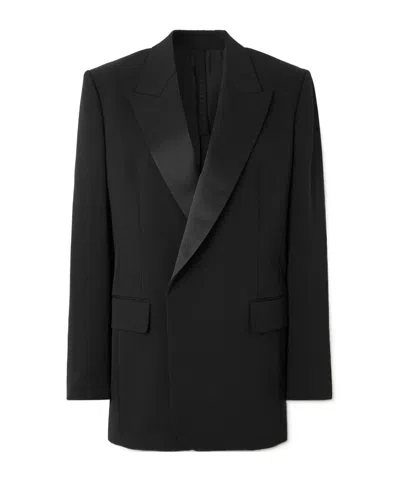 Petar Petrov Double-breasted Satin-trimmed Wool-blend Blazer In Black