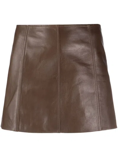 Petar Petrov Patent Leather Straight Miniskirt In Brown