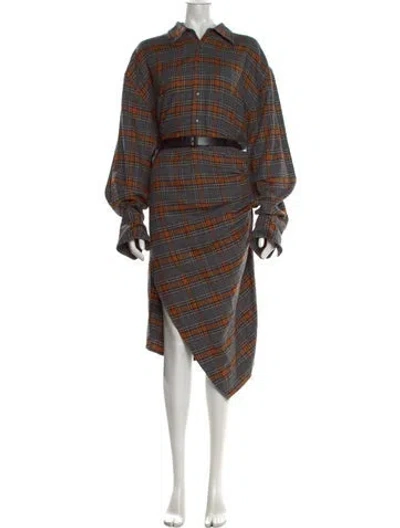 Pre-owned Petar Petrov Plaid Print Midi Length Dress W/ Tags In Grey