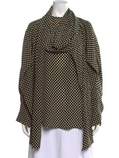 Pre-owned Petar Petrov Polka Dot Print Tie Neck Blouse In Black