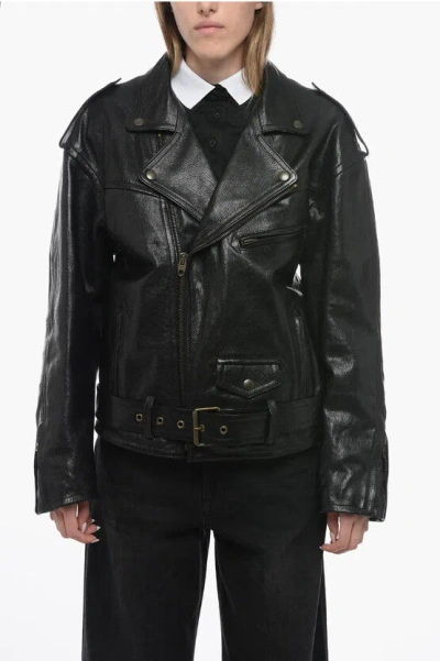 Petar Petrov Quilted Biker Leather Jacket With Oversized Fit In Black