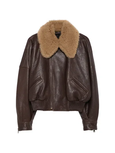Petar Petrov Shearling-collar Leather Jacket In Brown