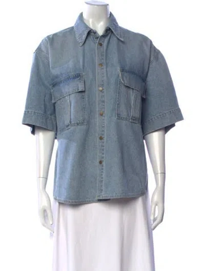 Pre-owned Petar Petrov Short Sleeve Button-up Top In Blue