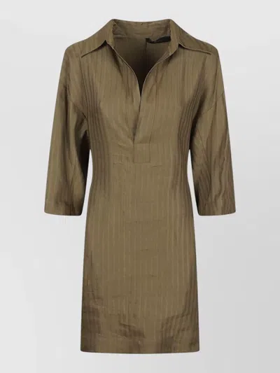Petar Petrov Short Sleeve Dress Drawstring Waist Stripes In Green
