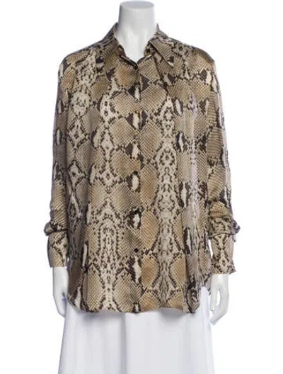 Pre-owned Petar Petrov Silk Animal Print Button-up Top In Brown