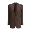 Petar Petrov Notched Lapel Silk Blazer Jacket In Brown