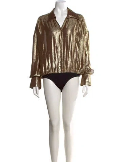 Pre-owned Petar Petrov Silk Long Sleeve Button-up Top W/ Tags In Gold