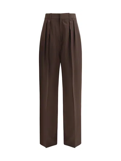 Petar Petrov Flowing High Waist Silk Trousers In Dark Brown