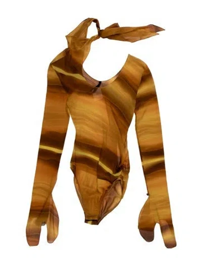 Pre-owned Petar Petrov Silk Printed Bodysuit In Yellow